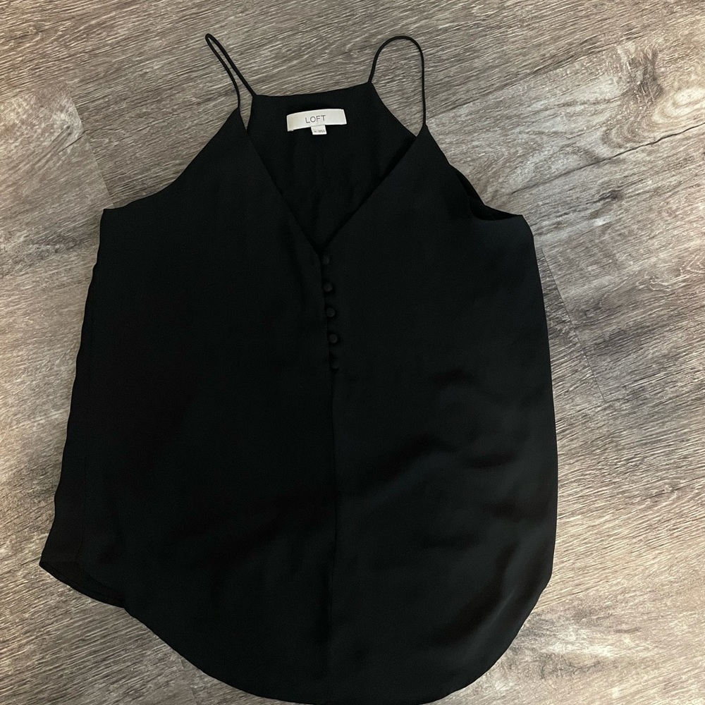 LOFT Medium Button Front V-Neck Cami Blouse in Black